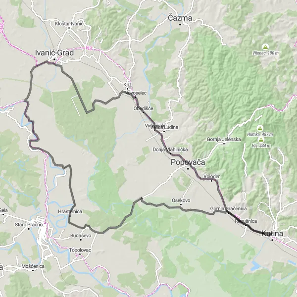Map miniature of "Panonska Hrvatska Road Route 2" cycling inspiration in Panonska Hrvatska, Croatia. Generated by Tarmacs.app cycling route planner