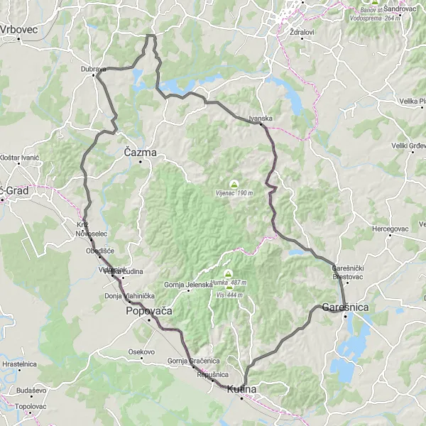 Map miniature of "Kutina to Ivančani" cycling inspiration in Panonska Hrvatska, Croatia. Generated by Tarmacs.app cycling route planner