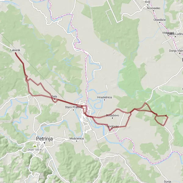 Map miniature of "Gravel Route 1" cycling inspiration in Panonska Hrvatska, Croatia. Generated by Tarmacs.app cycling route planner