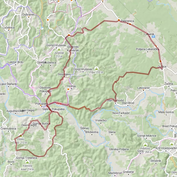 Map miniature of "Gravel Route 2" cycling inspiration in Panonska Hrvatska, Croatia. Generated by Tarmacs.app cycling route planner