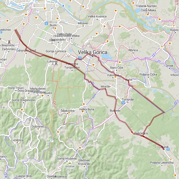 Map miniature of "Hidden Gravel Trails of Panonska Hrvatska" cycling inspiration in Panonska Hrvatska, Croatia. Generated by Tarmacs.app cycling route planner