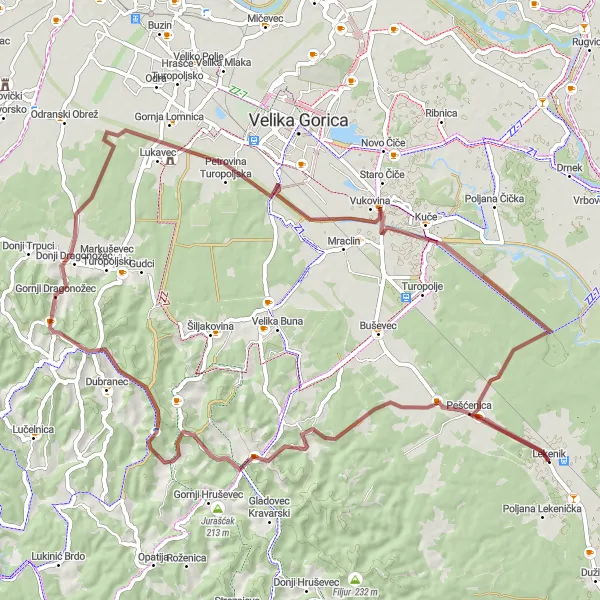 Map miniature of "Dirt Road Adventure to Novo Brdo" cycling inspiration in Panonska Hrvatska, Croatia. Generated by Tarmacs.app cycling route planner