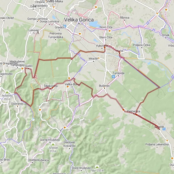 Map miniature of "Gravel Route 3" cycling inspiration in Panonska Hrvatska, Croatia. Generated by Tarmacs.app cycling route planner