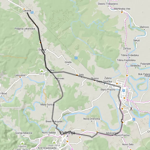 Map miniature of "Scenic Route to Brest Pokupski" cycling inspiration in Panonska Hrvatska, Croatia. Generated by Tarmacs.app cycling route planner