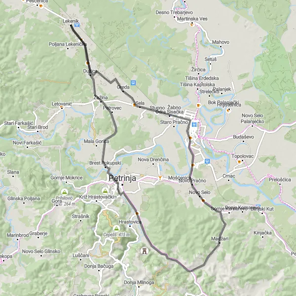 Map miniature of "The Hills and Villages of Panonska Hrvatska" cycling inspiration in Panonska Hrvatska, Croatia. Generated by Tarmacs.app cycling route planner