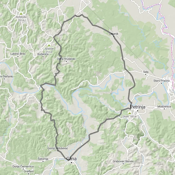 Map miniature of "Countryside Escape: Hrtić and Kolovrat" cycling inspiration in Panonska Hrvatska, Croatia. Generated by Tarmacs.app cycling route planner