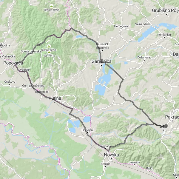 Map miniature of "The Repušnica Loop" cycling inspiration in Panonska Hrvatska, Croatia. Generated by Tarmacs.app cycling route planner