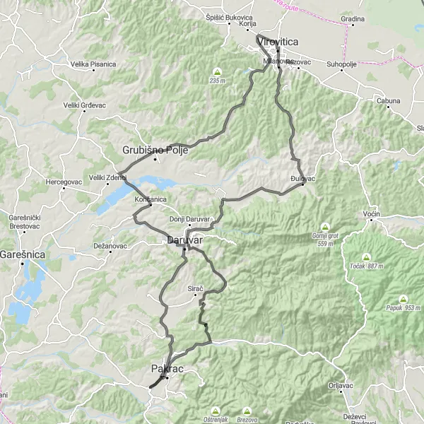 Map miniature of "Ultimate Panonska Hrvatska Road Tour" cycling inspiration in Panonska Hrvatska, Croatia. Generated by Tarmacs.app cycling route planner