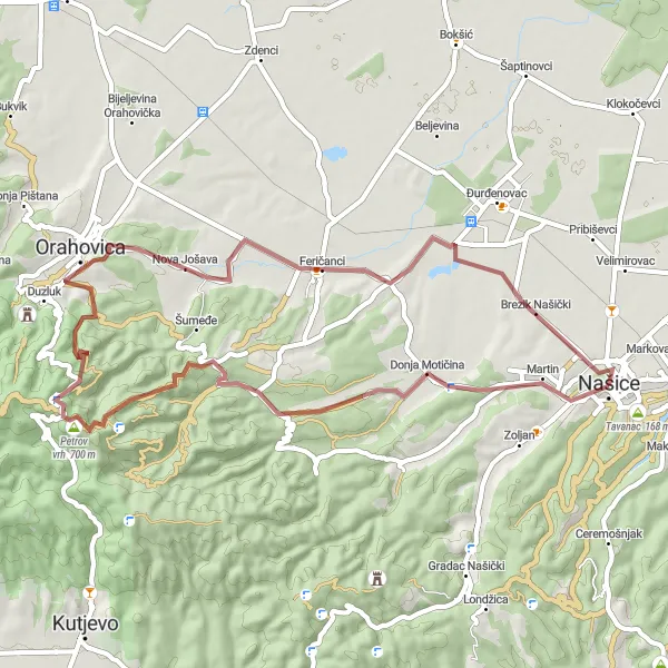 Map miniature of "Gravel Adventure through Našice Region" cycling inspiration in Panonska Hrvatska, Croatia. Generated by Tarmacs.app cycling route planner
