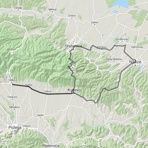 Map miniature of "Našice Loop: Exploring the Hills and Villages" cycling inspiration in Panonska Hrvatska, Croatia. Generated by Tarmacs.app cycling route planner