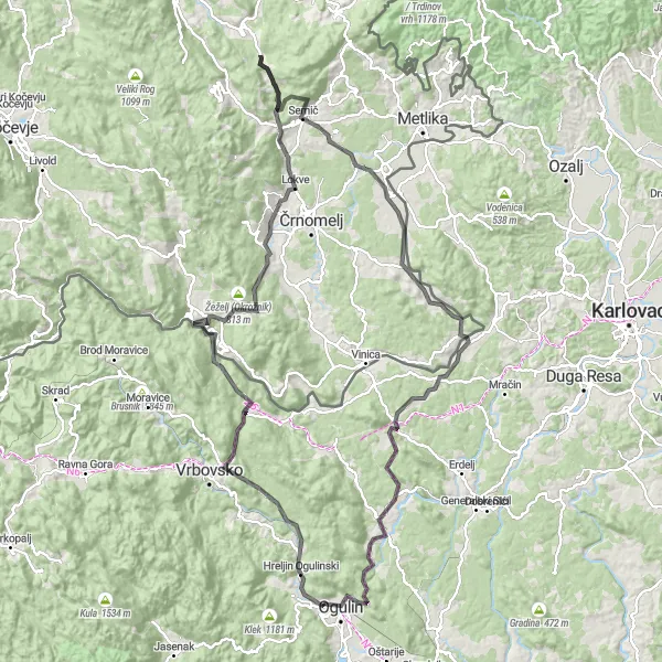 Map miniature of "The Ultimate Hilly Challenge" cycling inspiration in Panonska Hrvatska, Croatia. Generated by Tarmacs.app cycling route planner