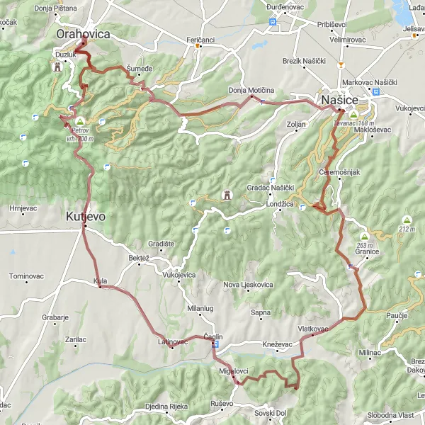 Map miniature of "Gravel Challenge: Explore the Countryside" cycling inspiration in Panonska Hrvatska, Croatia. Generated by Tarmacs.app cycling route planner