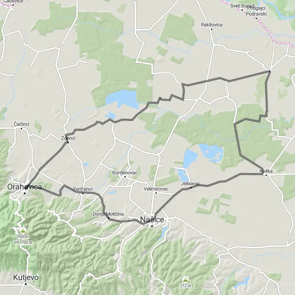 Map miniature of "Countryside Escape" cycling inspiration in Panonska Hrvatska, Croatia. Generated by Tarmacs.app cycling route planner