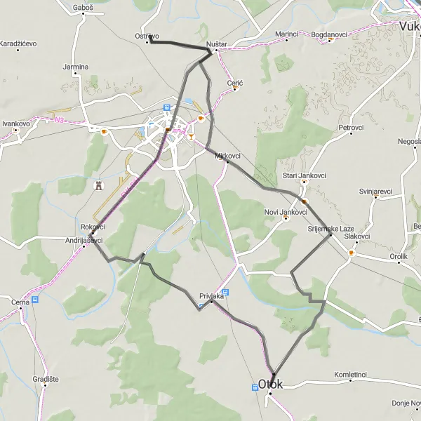 Map miniature of "Panonska Hrvatska Road Route" cycling inspiration in Panonska Hrvatska, Croatia. Generated by Tarmacs.app cycling route planner