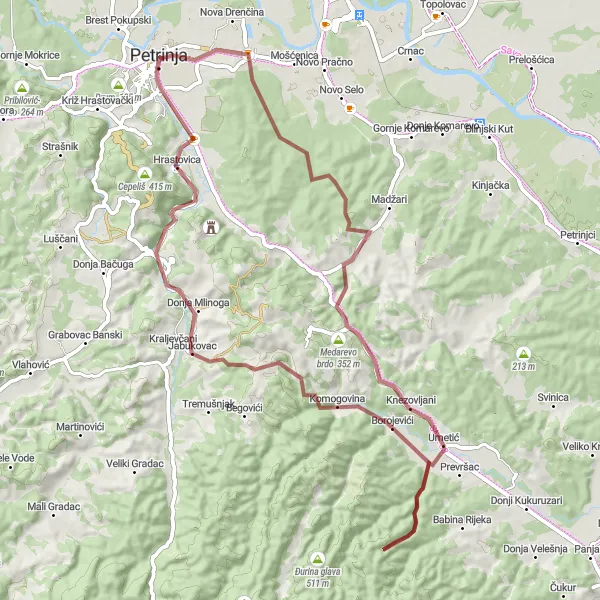 Map miniature of "Gravel Adventure: From Lipova kosa to Kućište" cycling inspiration in Panonska Hrvatska, Croatia. Generated by Tarmacs.app cycling route planner