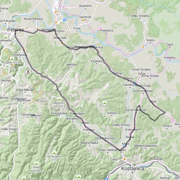 Map miniature of "The Vedro Polje Adventure" cycling inspiration in Panonska Hrvatska, Croatia. Generated by Tarmacs.app cycling route planner