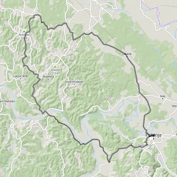 Map miniature of "The Drum Route" cycling inspiration in Panonska Hrvatska, Croatia. Generated by Tarmacs.app cycling route planner