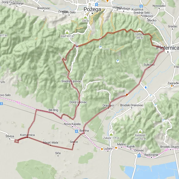 Map miniature of "Ratkovica Circuit" cycling inspiration in Panonska Hrvatska, Croatia. Generated by Tarmacs.app cycling route planner