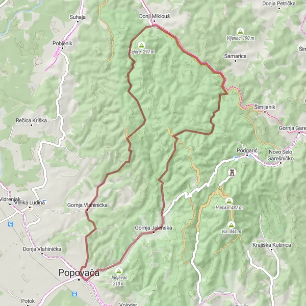 Map miniature of "Popovača Gravel Cycling Adventure" cycling inspiration in Panonska Hrvatska, Croatia. Generated by Tarmacs.app cycling route planner