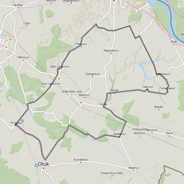 Map miniature of "Scenic Tour of Eastern Croatia" cycling inspiration in Panonska Hrvatska, Croatia. Generated by Tarmacs.app cycling route planner