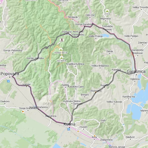 Map miniature of "Repušnica and Kutina Ride" cycling inspiration in Panonska Hrvatska, Croatia. Generated by Tarmacs.app cycling route planner