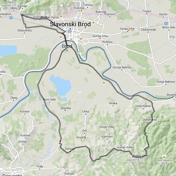 Map miniature of "Bartolovci Exploration" cycling inspiration in Panonska Hrvatska, Croatia. Generated by Tarmacs.app cycling route planner