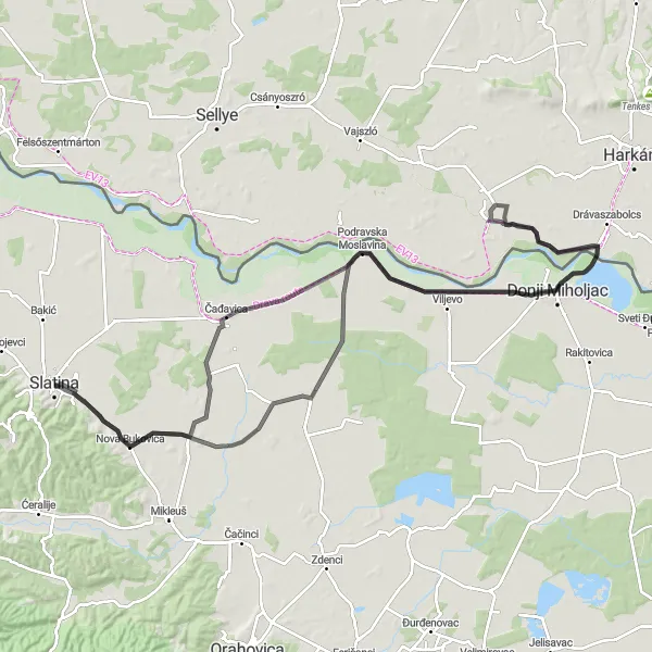 Map miniature of "Picturesque Road Trip in Panonska Hrvatska" cycling inspiration in Panonska Hrvatska, Croatia. Generated by Tarmacs.app cycling route planner