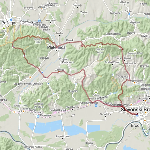 Map miniature of "The Gravel Adventure" cycling inspiration in Panonska Hrvatska, Croatia. Generated by Tarmacs.app cycling route planner