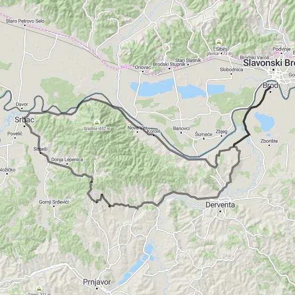 Map miniature of "The Koprivnik Challenge" cycling inspiration in Panonska Hrvatska, Croatia. Generated by Tarmacs.app cycling route planner