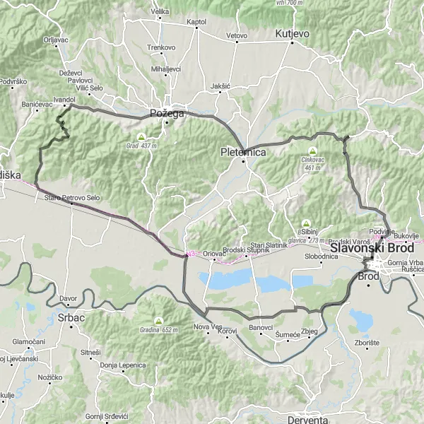 Map miniature of "Kaniža and Staro Petrovo Selo Ultimate Road Cycling Challenge" cycling inspiration in Panonska Hrvatska, Croatia. Generated by Tarmacs.app cycling route planner