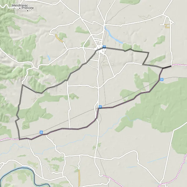 Map miniature of "Donji Andrijevci Loop" cycling inspiration in Panonska Hrvatska, Croatia. Generated by Tarmacs.app cycling route planner