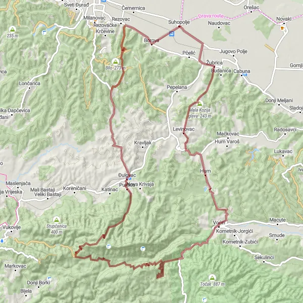 Map miniature of "Gravel Adventure in Panonska Hrvatska" cycling inspiration in Panonska Hrvatska, Croatia. Generated by Tarmacs.app cycling route planner