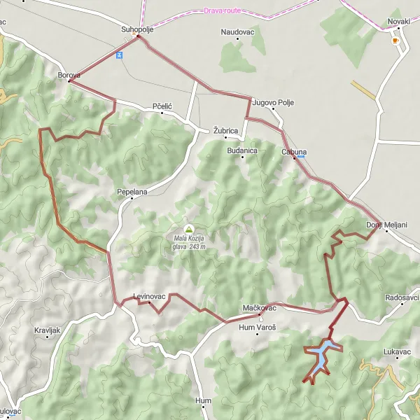 Map miniature of "Scenic Route" cycling inspiration in Panonska Hrvatska, Croatia. Generated by Tarmacs.app cycling route planner