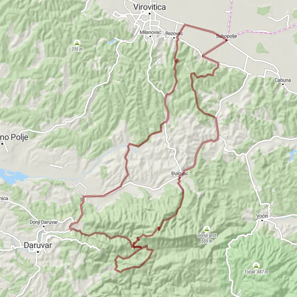 Map miniature of "Gravel cycling adventure through Panonska Hrvatska" cycling inspiration in Panonska Hrvatska, Croatia. Generated by Tarmacs.app cycling route planner