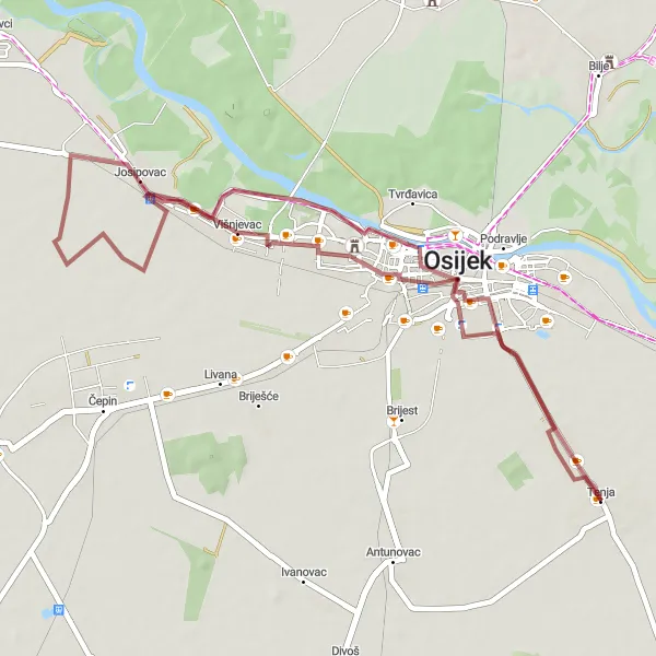 Map miniature of "Discover Josipovac" cycling inspiration in Panonska Hrvatska, Croatia. Generated by Tarmacs.app cycling route planner