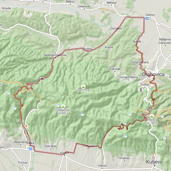 Map miniature of "Gravel Adventure through Panonska Hrvatska" cycling inspiration in Panonska Hrvatska, Croatia. Generated by Tarmacs.app cycling route planner