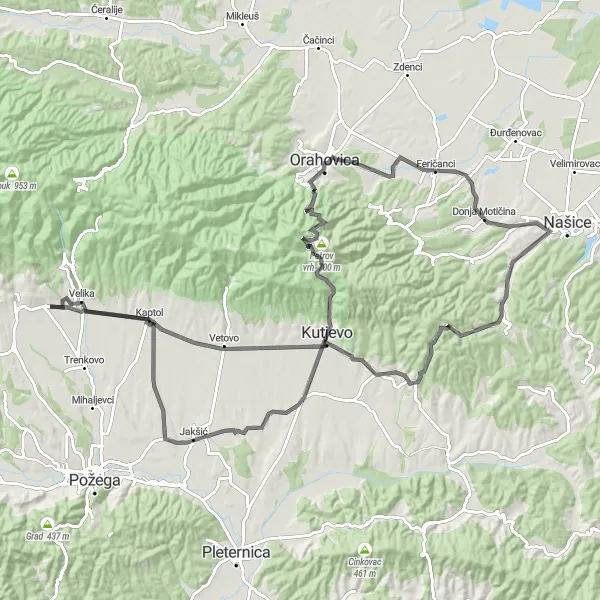 Map miniature of "The Feričanci Adventure" cycling inspiration in Panonska Hrvatska, Croatia. Generated by Tarmacs.app cycling route planner