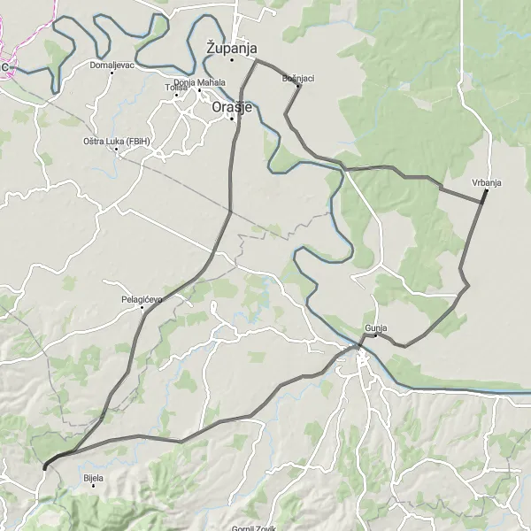 Map miniature of "Panonska Hrvatska Road Adventure" cycling inspiration in Panonska Hrvatska, Croatia. Generated by Tarmacs.app cycling route planner