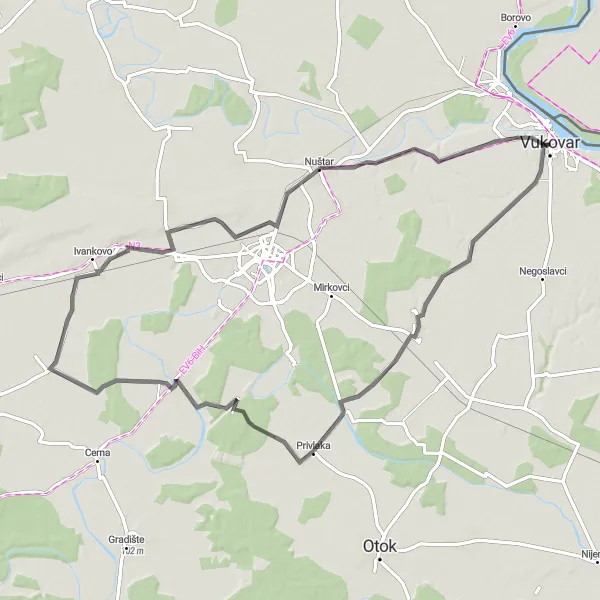 Map miniature of "Panonska Panorama" cycling inspiration in Panonska Hrvatska, Croatia. Generated by Tarmacs.app cycling route planner