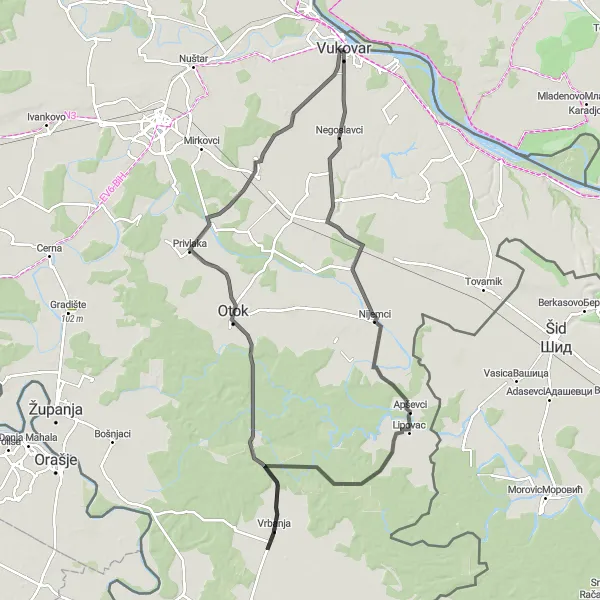 Map miniature of "Panonska Hrvatska Ultimate" cycling inspiration in Panonska Hrvatska, Croatia. Generated by Tarmacs.app cycling route planner