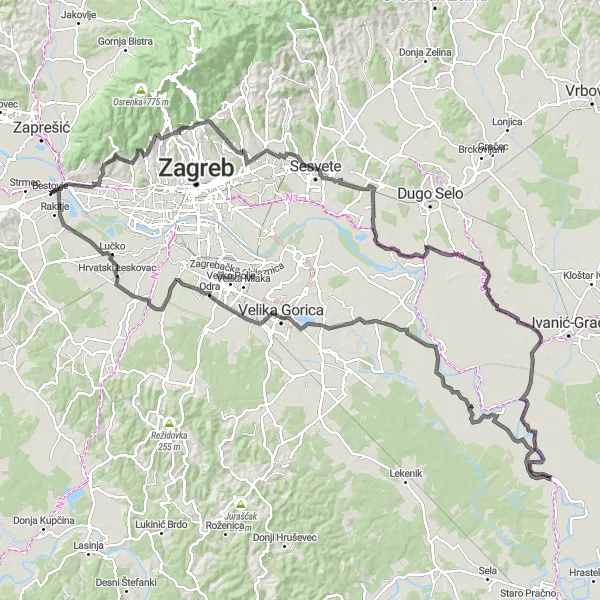 Map miniature of "Medvednica Challenge" cycling inspiration in Sjeverna Hrvatska, Croatia. Generated by Tarmacs.app cycling route planner