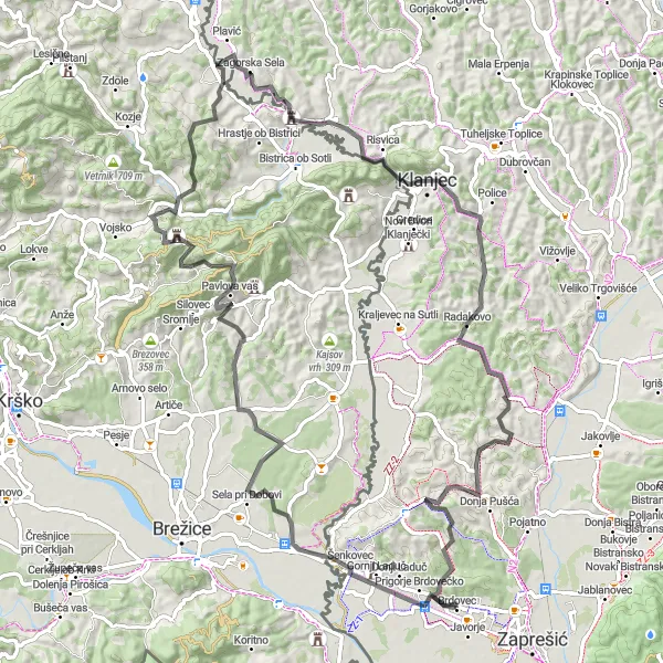 Map miniature of "The Rolling Hills of Brdovec" cycling inspiration in Sjeverna Hrvatska, Croatia. Generated by Tarmacs.app cycling route planner