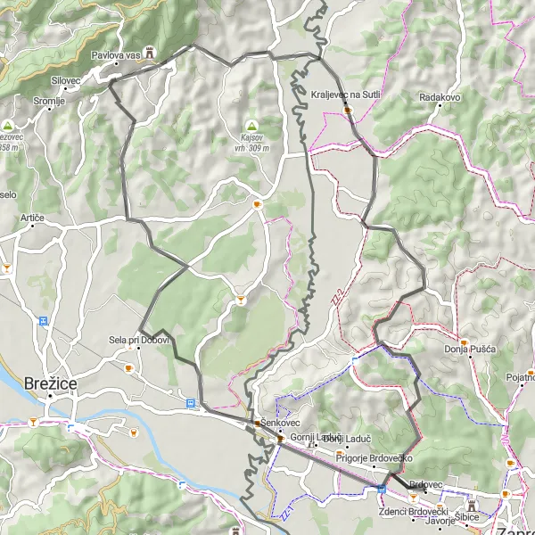 Map miniature of "Countryside Delights" cycling inspiration in Sjeverna Hrvatska, Croatia. Generated by Tarmacs.app cycling route planner