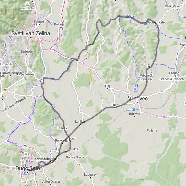 Map miniature of "Cycling Through Brckovljani and Kučari" cycling inspiration in Sjeverna Hrvatska, Croatia. Generated by Tarmacs.app cycling route planner