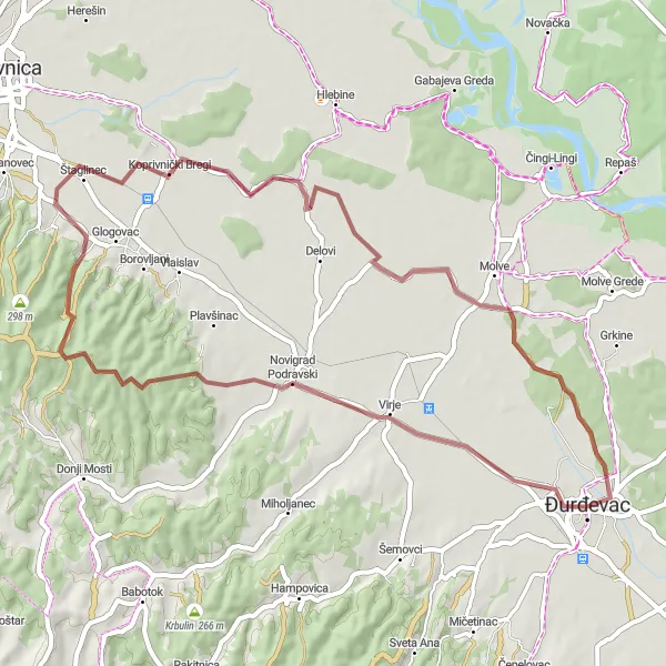 Map miniature of "Rural Gravel Adventure" cycling inspiration in Sjeverna Hrvatska, Croatia. Generated by Tarmacs.app cycling route planner