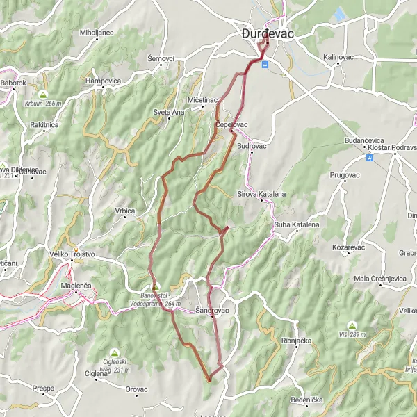 Map miniature of "Off-Road Adventure" cycling inspiration in Sjeverna Hrvatska, Croatia. Generated by Tarmacs.app cycling route planner