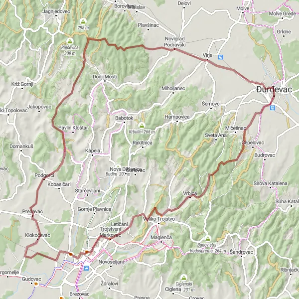 Map miniature of "Challenging Gravel Expedition" cycling inspiration in Sjeverna Hrvatska, Croatia. Generated by Tarmacs.app cycling route planner