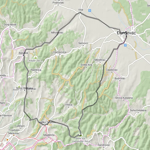 Map miniature of "Mičetinac Loop" cycling inspiration in Sjeverna Hrvatska, Croatia. Generated by Tarmacs.app cycling route planner