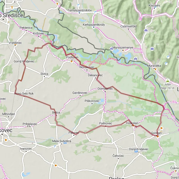 Map miniature of "Scenic gravel tour starting from Goričan" cycling inspiration in Sjeverna Hrvatska, Croatia. Generated by Tarmacs.app cycling route planner