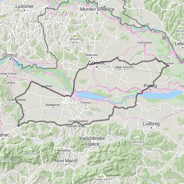 Map miniature of "Mysterious Nedelišće" cycling inspiration in Sjeverna Hrvatska, Croatia. Generated by Tarmacs.app cycling route planner